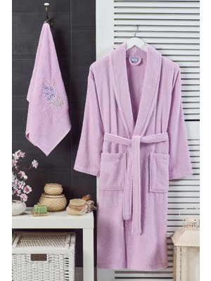 Bornoz - Nakışlı Havlu Seti Cora Leylak S/M+45X85CM