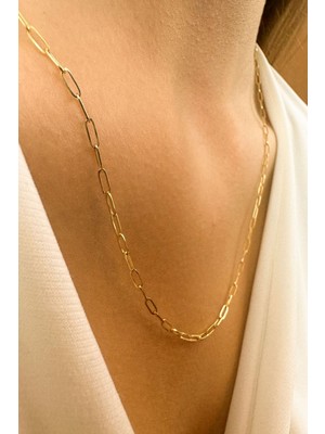 KRAFTIVA JEWELRY 14 Ayar Altın İnce Ataş Zincir Kolye 45 cm Kadın Kullanıcılar İçin Özel Tasarım