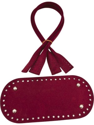 Angel Çanta Aksesuar 25X12 cm Suni Deri Nubuk Bordo  Renk Taban ve Pelikan Model Çanta Sapı Seti Gümüş Metalli