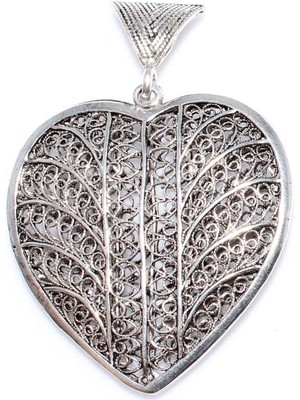 Nusret Taki 925 Ayar Gümüş Döküm Telkari Kalp Kolye Ucu