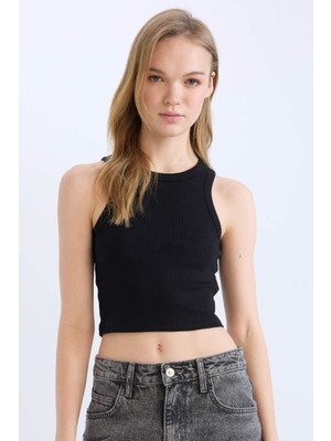 DeFacto Fitted Halter Yaka Fitilli Kaşkorse Atlet Black