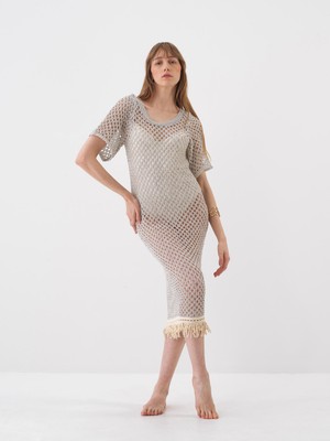 Kadın Naturel Formunu Koruyan Oversize Elbise