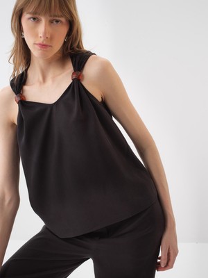 Xint Kadın Siyah Doğal Akışlı Oversize Bluz