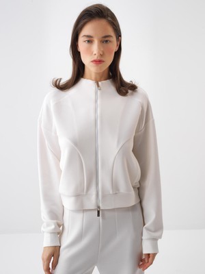 Xint Kadın Beyaz Modal Karışımlı Oversize Sweat Mont