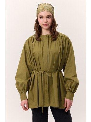 Manuka Büzgü Detaylı Geniş Gömlek Buz Mavi