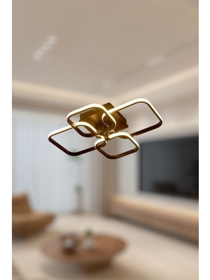 Ey Shop Modern Siyah 4’lü Kare Model 3 Renk (Beyaz & Sarı & Günışığı) LED Avize