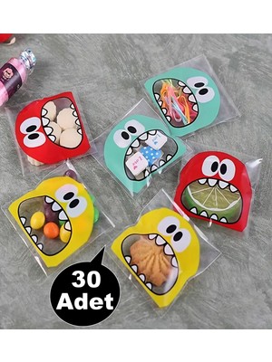 Hyd 30 Adet Canavar Desenli Bantlı Şeffaf Poşet Hediyelik Kendinden Yapışkanlı Jelatin 10X15CM