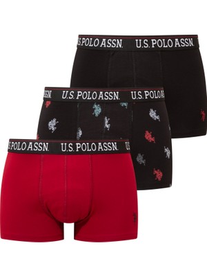 U.s. Polo Assn. Erkek Siyah - Bordo - Baskılı 3 Lü Boxer