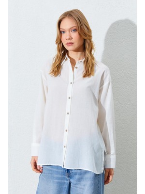 Tena Kadın Lacivert Krınkıl Oversize Gömlek