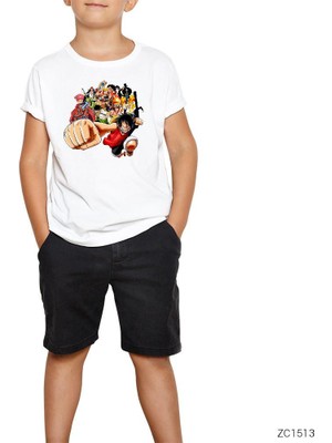 One Piece Characters Beyaz Çocuk Tişört