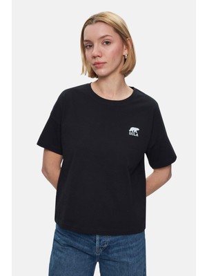 Ucla Kenzıe Siyah Bisiklet Yaka Baskılı Loose Fit Kadın Tshirt