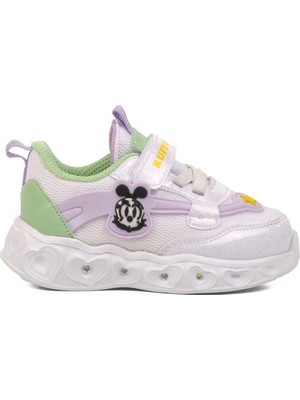 Ayakmod Beyaz Yeşil Cırtlı Işıklı Hafif Kız Çocuk Spor Ayakkabı Ruffon B