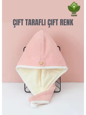 Duff Clean Çift Taraflı Çift Renk Saç Kurutma Havlusu Saç Bonesi Mikrofiber