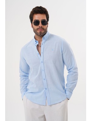 Catto Peak Erkek PAMUK Nefes Alan Teri Emen Nakışlı Regular Gömlek