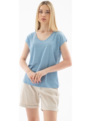 Fashion Friends Standart Fit Yuvarlak Yaka Simli Bluz Bayan Bluz 25Y0202K1