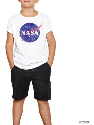 Nasa Damaged Logo Beyaz Çocuk Tişört
