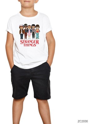 Stranger Things Crew Beyaz Çocuk Tişört
