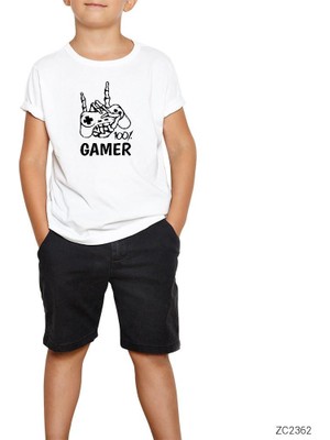 Gamer %100 Beyaz Çocuk Tişört