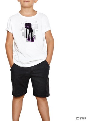 Minecraft Enderman Beyaz Çocuk Tişört