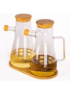 Vanckey Borosilikat 2 Li Bambu Standlı Yağlık Sirkelik Set 900 ml