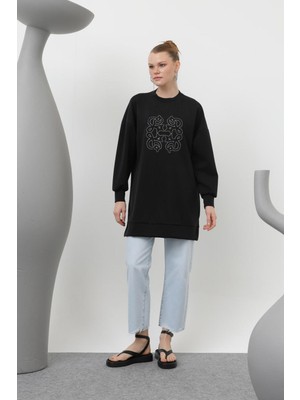 Puane 10612 Kadın Önü Yapıştırma Taş Detaylı Tunik