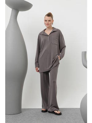 Loreen 20605 Kadın Yakası Çıtçıtlı Cep Detaylı Pantolonlu Takım