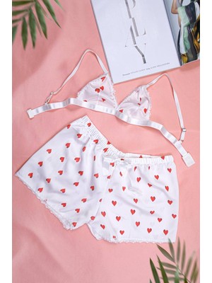 Kadın Ip Askılı Büstiyer Şort Saten Gecelik Takımı