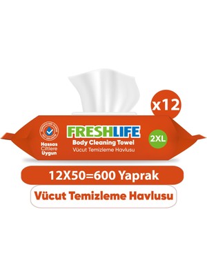 Freshlife Vücut Temizleme Havlusu 12x50 (600 Yaprak) Beyaz Sabun Kokusuyla Günlük Kullanım