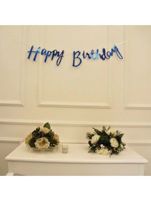 Mavi Renkli Happy Birthday El Yazısı Banner