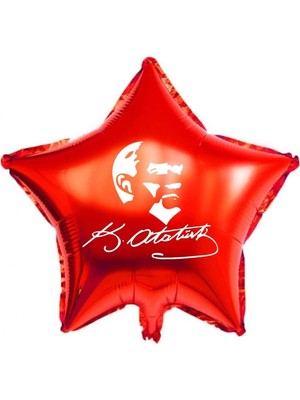 18 Inç Kırmızı Renk Atatürk Temalı Yıldız Folyo Balon