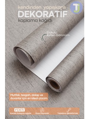 Technojet Kendinden Yapışkanlı Dokulu Keten Görünümlü Mutfak Salon Duvar Dolap Masa Kaplama 60 x 300 cm