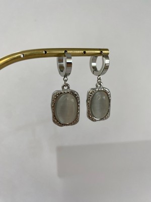 Stainless Steel Sedef Dikdörtgen Çelik Silver Küpe