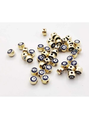 Yiğit Aksesuar 20 Adet Gold Yuvarlak Mavi Gözlü Boncuk Kararma Yapmaz Ara Aparatı