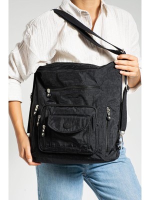 Klinkır Kumaş Ister Sırt Ister Omuz Ister Çapraz Askılı Fonksiyonel Kullanım Kadın Çantası 30*30 cm