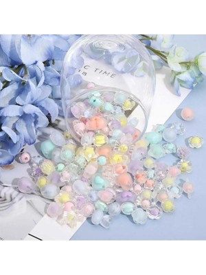 Yiğit Aksesuar 50 Adet Karışık Şeffaf Içi Renkli Boncuk Modelleri Takı Yapım Malzemesi