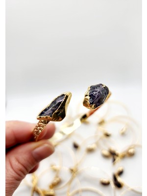 Ametist Taşı Bakır Üzerine Lak Kaplı ( Düzensiz Kesim ) Bileklik