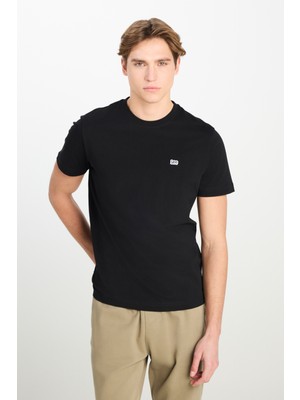 Regular Fit Normal Kesim Bisiklet Yaka Pamuklu Siyah Tişört