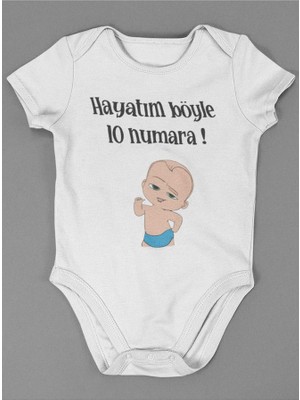 Sevbano Hayatım Böyle 10 Numara ! Yazılı Pamuklu Yumuşak Unisex Çıtçıtlı Body Zıbın