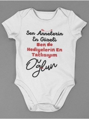 Sevbano Ben lerin En Tatlısıyım Oğlun ! Yazılı Pamuklu Yumuşak Unisex Çıtçıtlı Body Zıbın