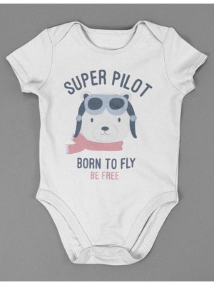 Sevbano Süper Pilot ! Yazılı Pamuklu Yumuşak Unisex Çıtçıtlı Body Zıbın