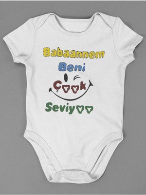 Sevbano Babaannem Beni Çook Seviyoo ! Yazılı Pamuklu Yumuşak Unisex Çıtçıtlı Body Zıbın