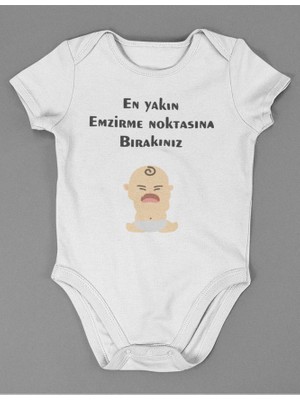 Sevbano En Yakın Emzirme Noktasına Bırakınız ! Yazılı Pamuklu Yumuşak Unisex Çıtçıtlı Body Zıbın
