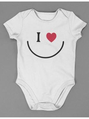 Sevbano Smile Gülen Surat Baskılı Pamuklu Yumuşak Unisex Çıtçıtlı Body Zıbın