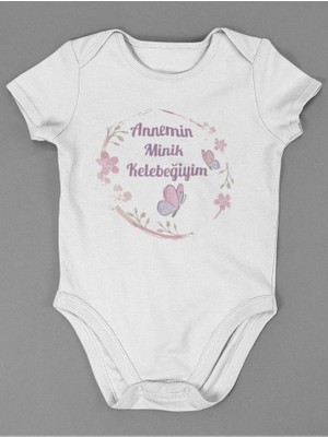 Sevbano Annemin Minik Kelebeğiyim ! Yazılı Pamuklu Yumuşak Unisex Çıtçıtlı Body Zıbın