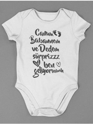 Sevbano Canım Babaannem ve Dedem Sürpriz Ben Geliyorum ! Yazılı Pamuklu Yumuşak Unisex Çıtçıtlı Body Zıbın