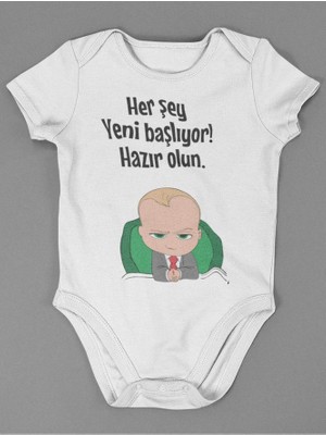 Sevbano Her Şey Yeni Başlıyor Hazır Olun ! Yazılı Pamuklu Yumuşak Unisex Çıtçıtlı Body Zıbın