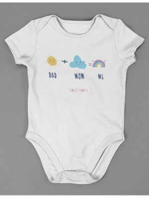 Sevbano Dad Mom Me Sweet Family ! Yazılı Pamuklu Yumuşak Unisex Çıtçıtlı Body Zıbın