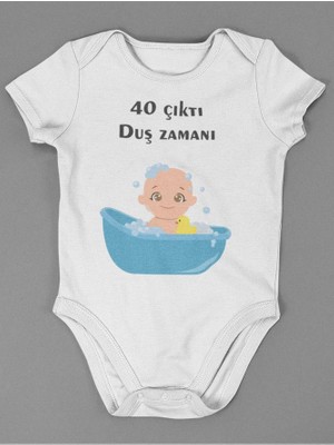 Sevbano 40 Çıktı Duş Zamanı ! Yazılı Pamuklu Yumuşak Unisex Çıtçıtlı Body Zıbın