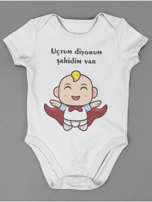 Sevbano Uçtum Diyorum Şahidim Var ! Yazılı Pamuklu Yumuşak Unisex Çıtçıtlı Body Zıbın