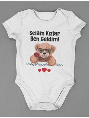 Sevbano Selam Kızlar Ben Geldim ! Yazılı Tasarım Pamuklu Yumuşak Unisex Çıtçıtlı Body Zıbın